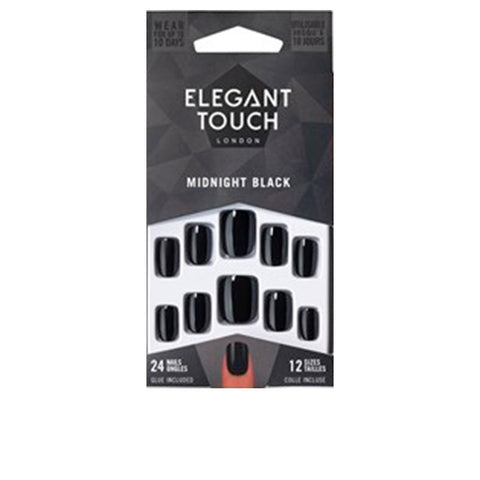 CORE COLOR nails with glue squoval #midnight black 24 u